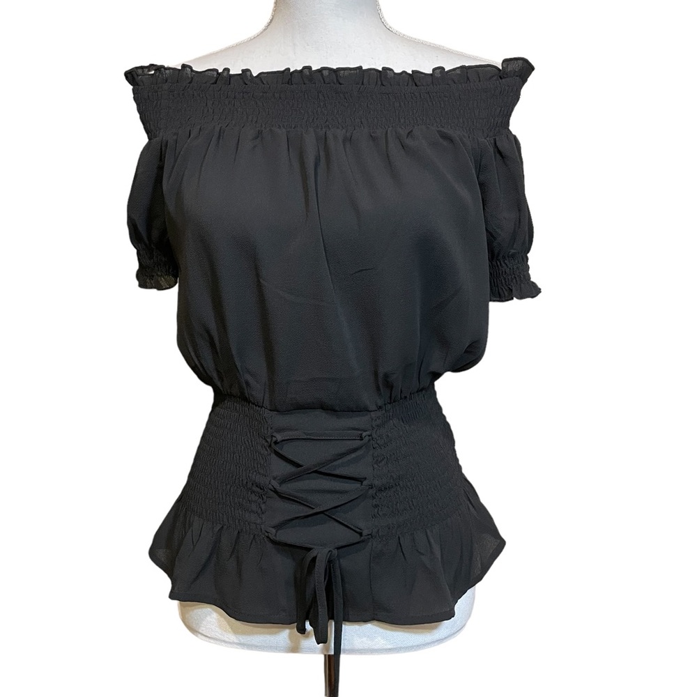 Love Tree Black Off the Shoulder Peasant Blouse.  Size S